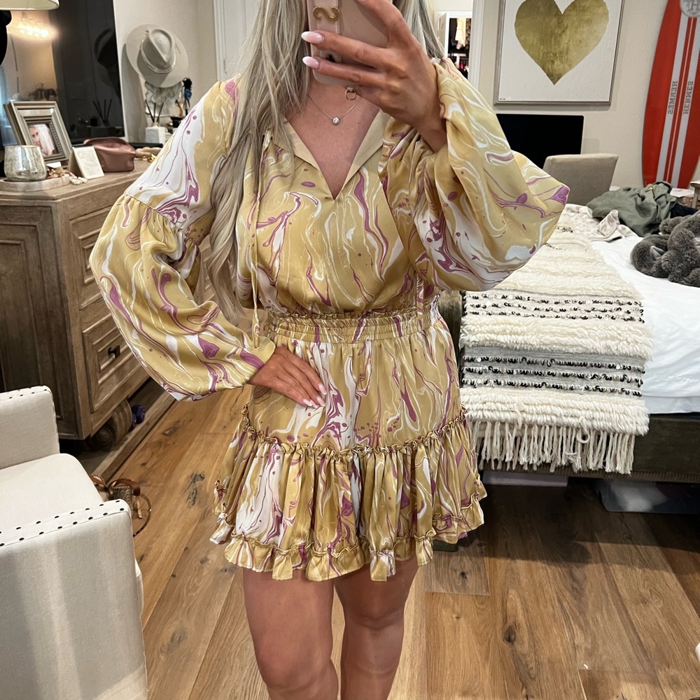 Buddy Love Gold and Pink Ruffled Tiered Sundress